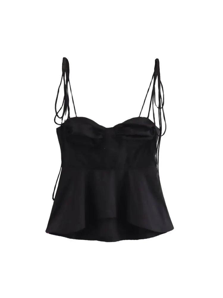 TRZA-Asymmetric Bustier Tops for Women, Sweetheart Neck, Tied Thin Straps, Side Zipper, Female Camis, Sexy Fashion