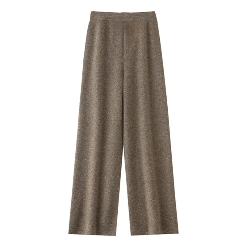 Modieuze casual wollen wijde pijpen broek elegante dame losse pasvorm normale stijl elastische taille herfstseizoen lange damesbroek