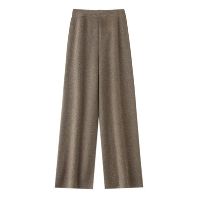 Modieuze casual wollen wijde pijpen broek elegante dame losse pasvorm normale stijl elastische taille herfstseizoen lange damesbroek