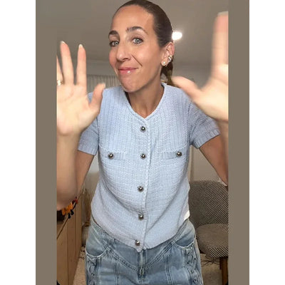 Elegant Gebreid Tweed Vest Vrouwen Solid Single Breasted O-hals Korte Mouw Trui Vest 2024 Herfst Nieuwe Dame All-Match tops