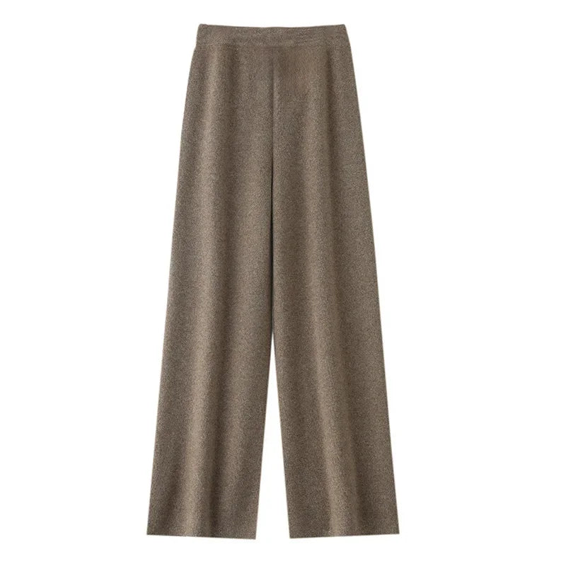 Modieuze casual wollen wijde pijpen broek elegante dame losse pasvorm normale stijl elastische taille herfstseizoen lange damesbroek